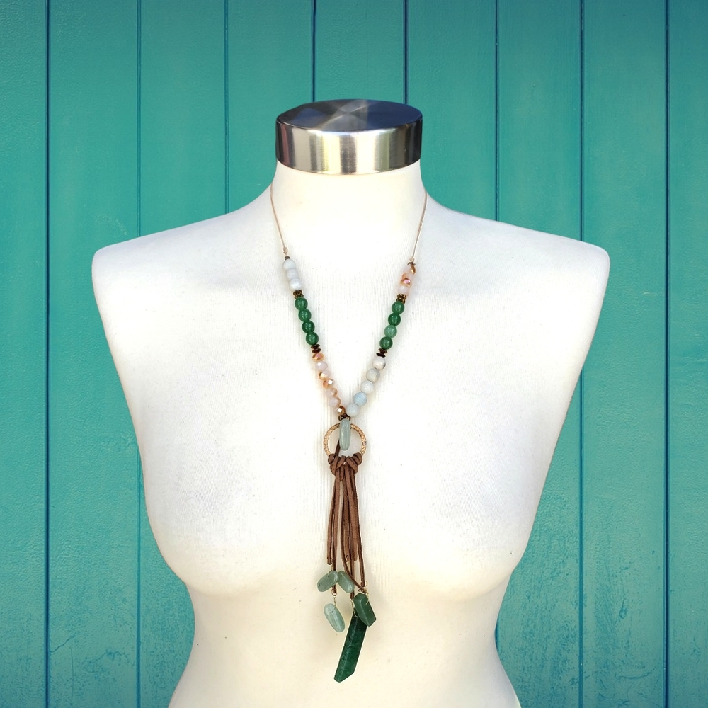 Jade Wire Wrapped Stone & Beads Necklace